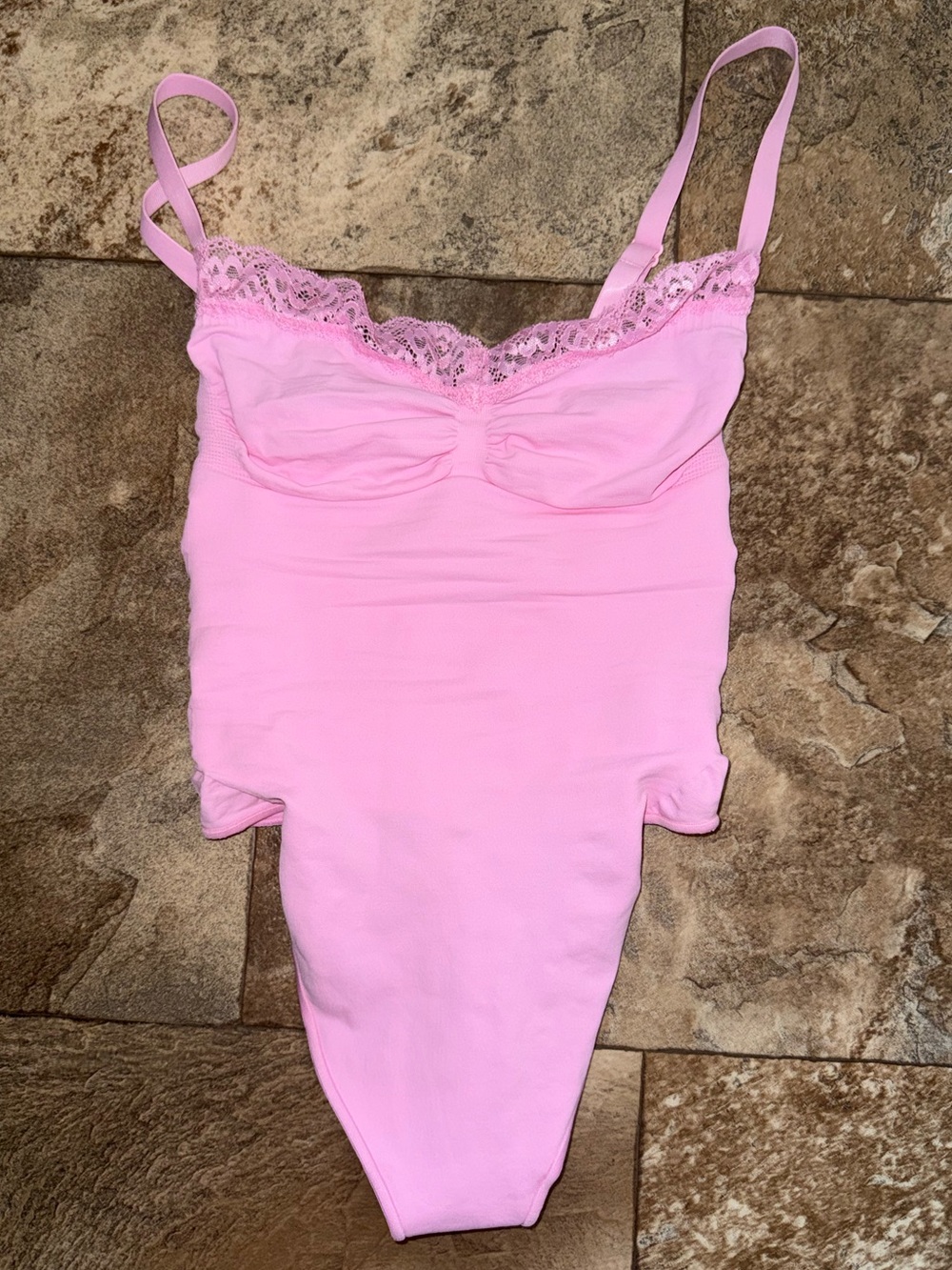 SKIMS Pink Lace-Trim Bandeau Bodysuit